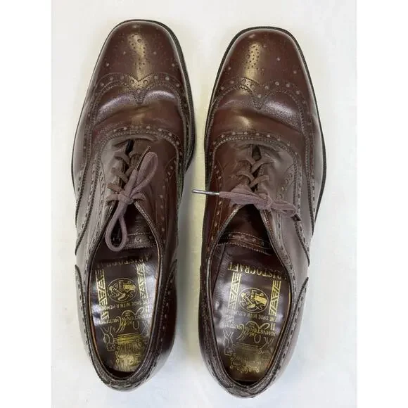 JOHNSTON & MURPHY ARISTOCRAFT Wingtip Brogue Shoe Men’s Sz 10 C/A Brown Lace VTG - Picture 2 of 10